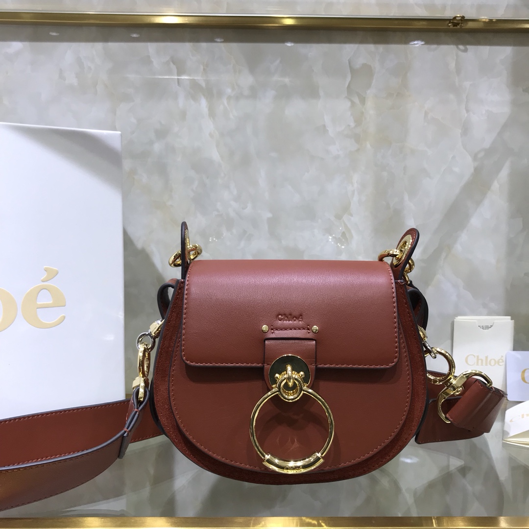 Chloe Small Tess Shoulder Bag In Bordeaux Shiny Calfskin Leather